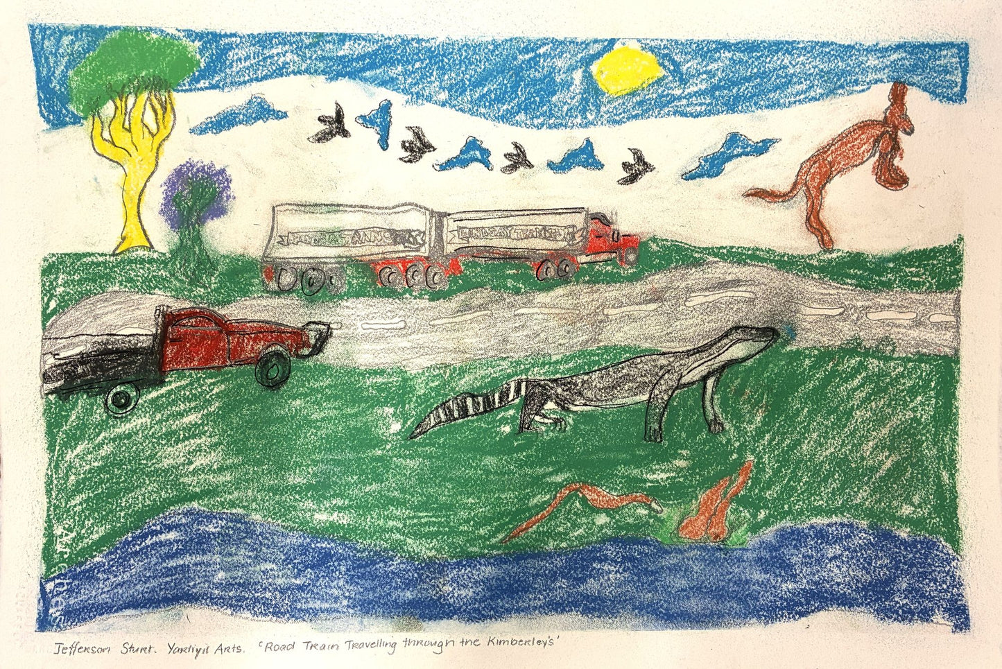 170-26 Road Train Travelling thorugh the Kimberleys. 38x56cm pencil/pastel on paper