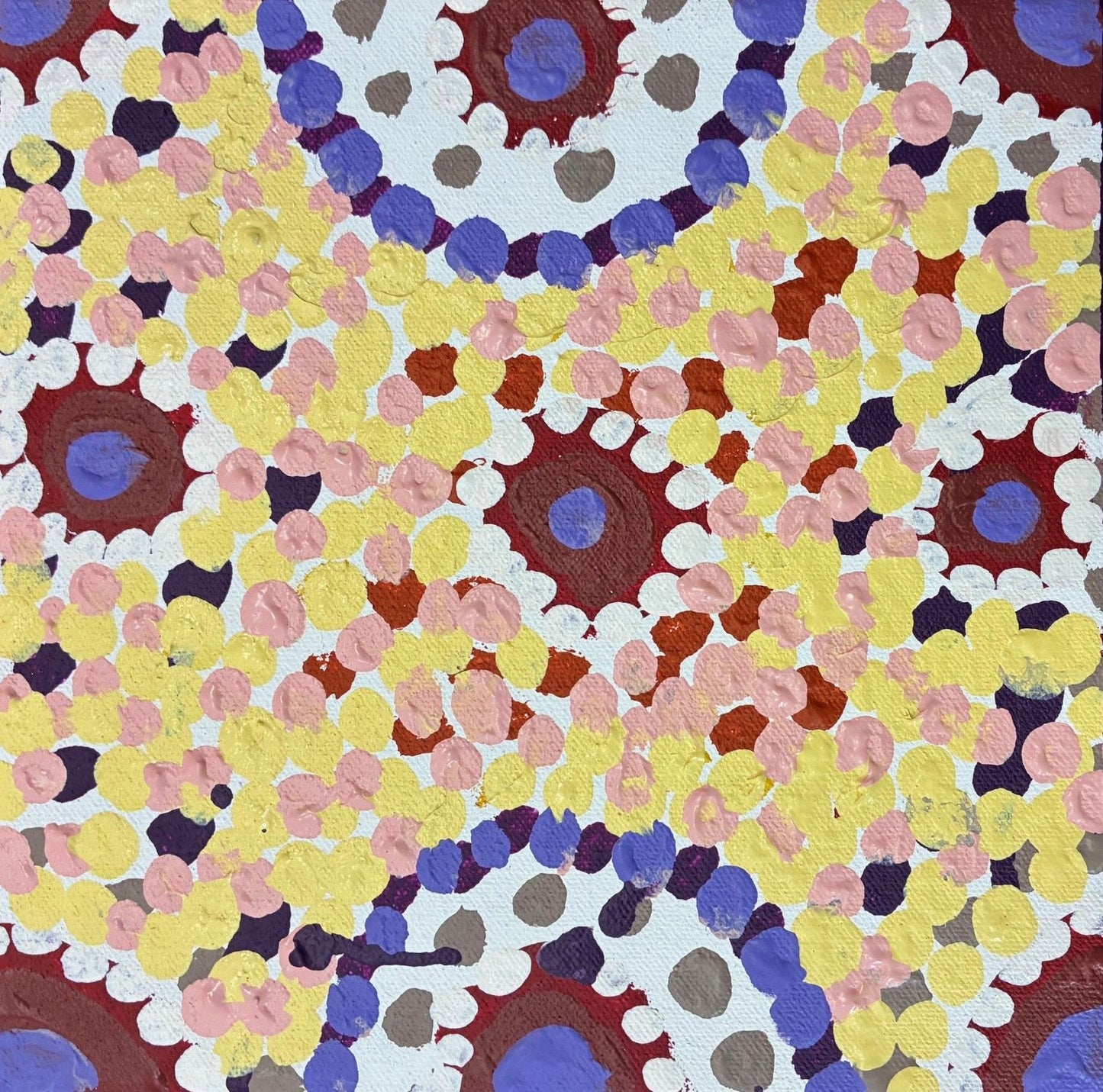 326-25 Marks and Patterns of Ceremony and Story Telling. 20x20 Acrylic on Canvas