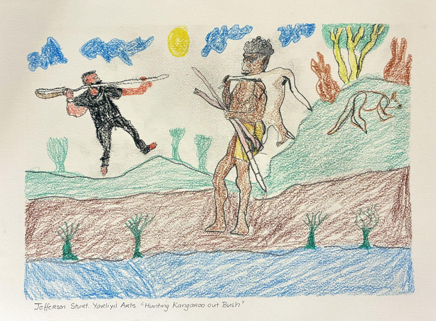 251-26 Hunting Kangaroo out bush. 28 x 38cm Pencil/Pen on Archival Paper