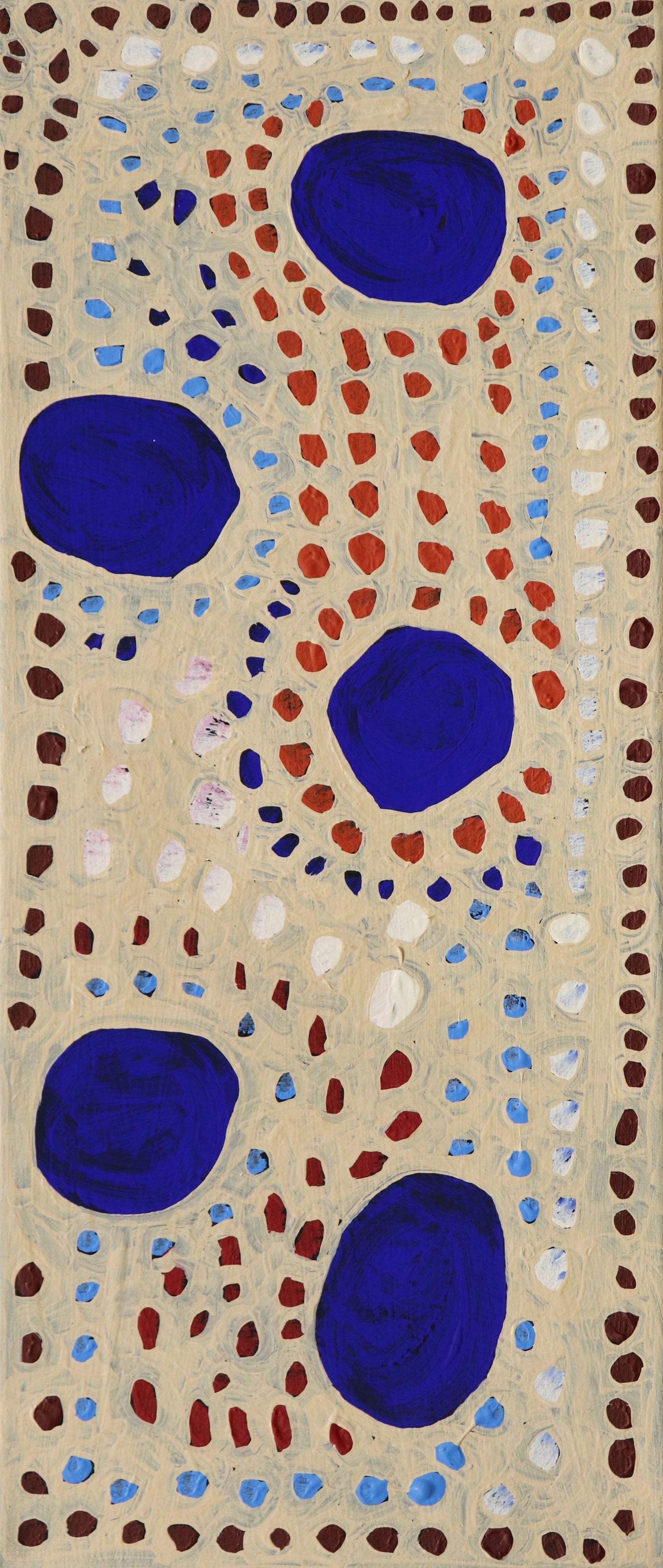 257-25 Marks and Patterns of Ceremony and Story Telling. 70 x 30 Acrylic on Canvas