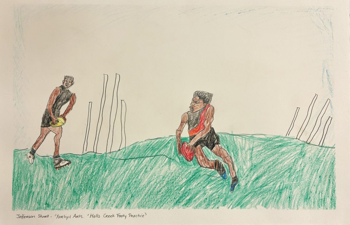 307-26 Halls Creek Footy Practice. 37 x 56cm Pencil/Pen on Archival Paper