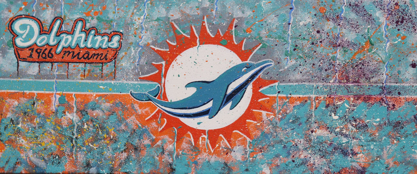 308-25 Miami Dolphins. 70 x 30 Acrylic on Canvas