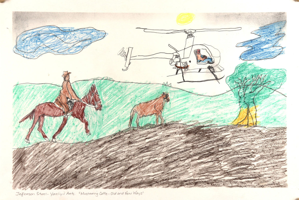 377-26 Mustering on the Stations - old and new ways 38 x 55cm Pencil/Pen on Archival Paper
