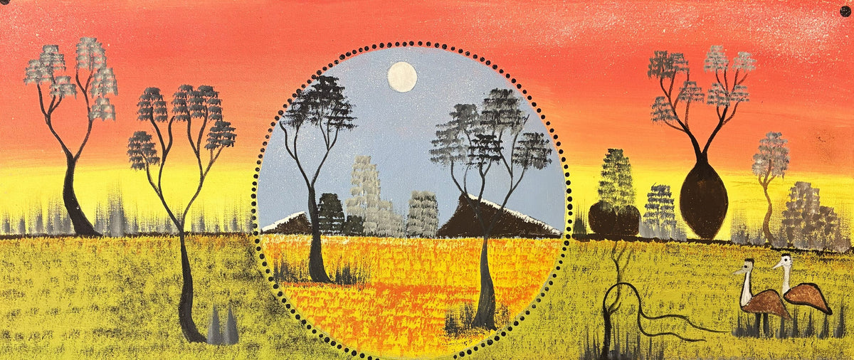 465-26 Louisa Downs Station - Sunrise. 30x70cm acrylic on canvas