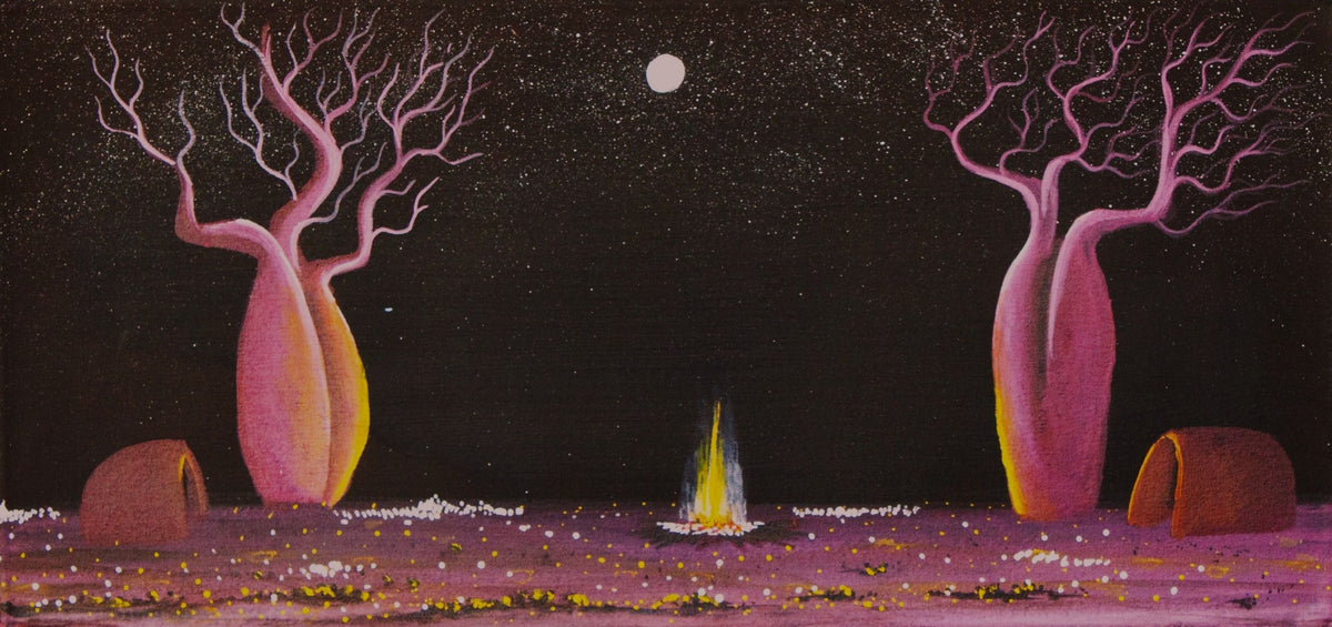 469-26 Camp Life in the Old Days. 76x36cm acrylic on canvas