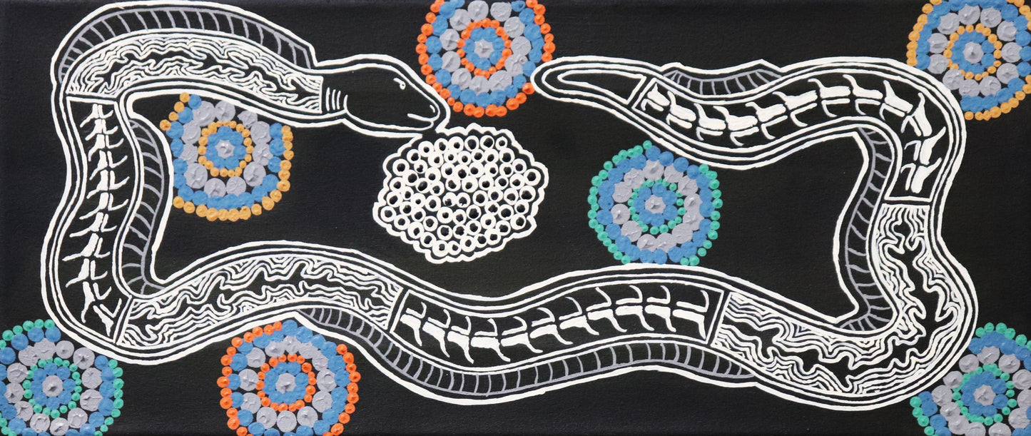 50-26 Mubaray - Freshwater Eel Totem. 70 x 30 Acrylic on Canvas