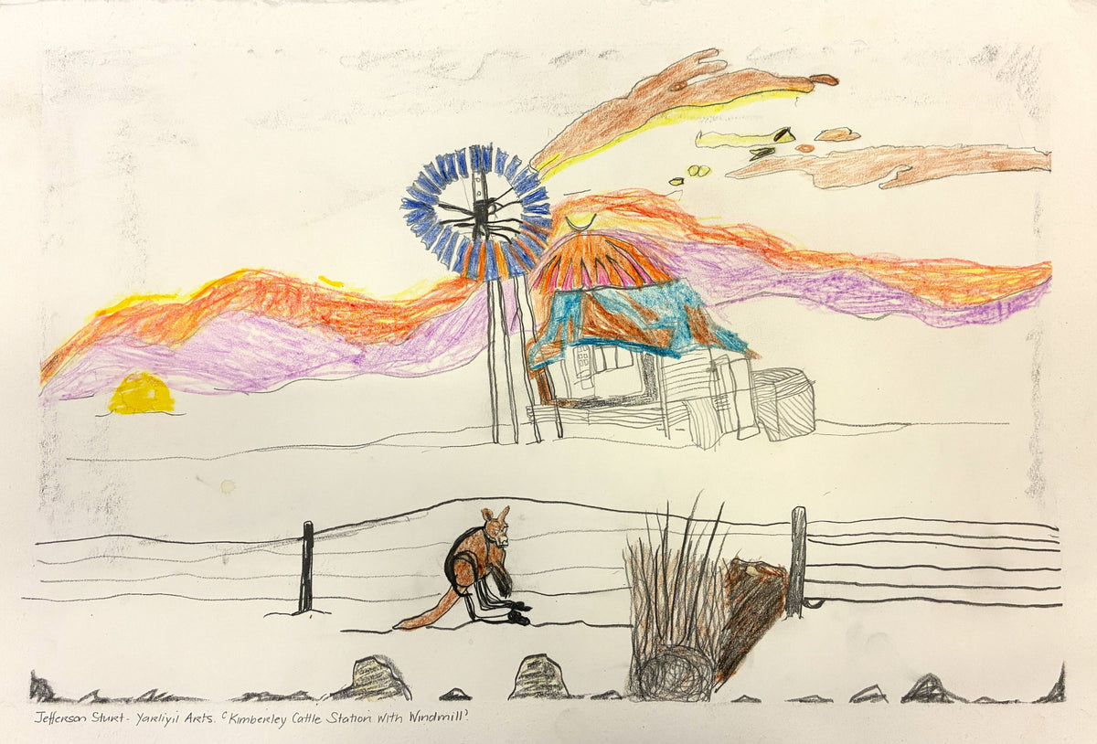 404-26 Kimberley Station Homestead and Windmill. 38 x 55cm Pencil/Pen on Archival Paper