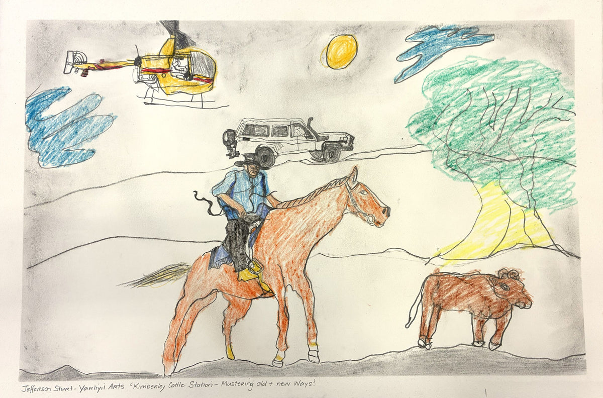 405-26 Mustering on the Stations - old and new ways. 38 x 55cm Pencil/Pen on Archival Paper