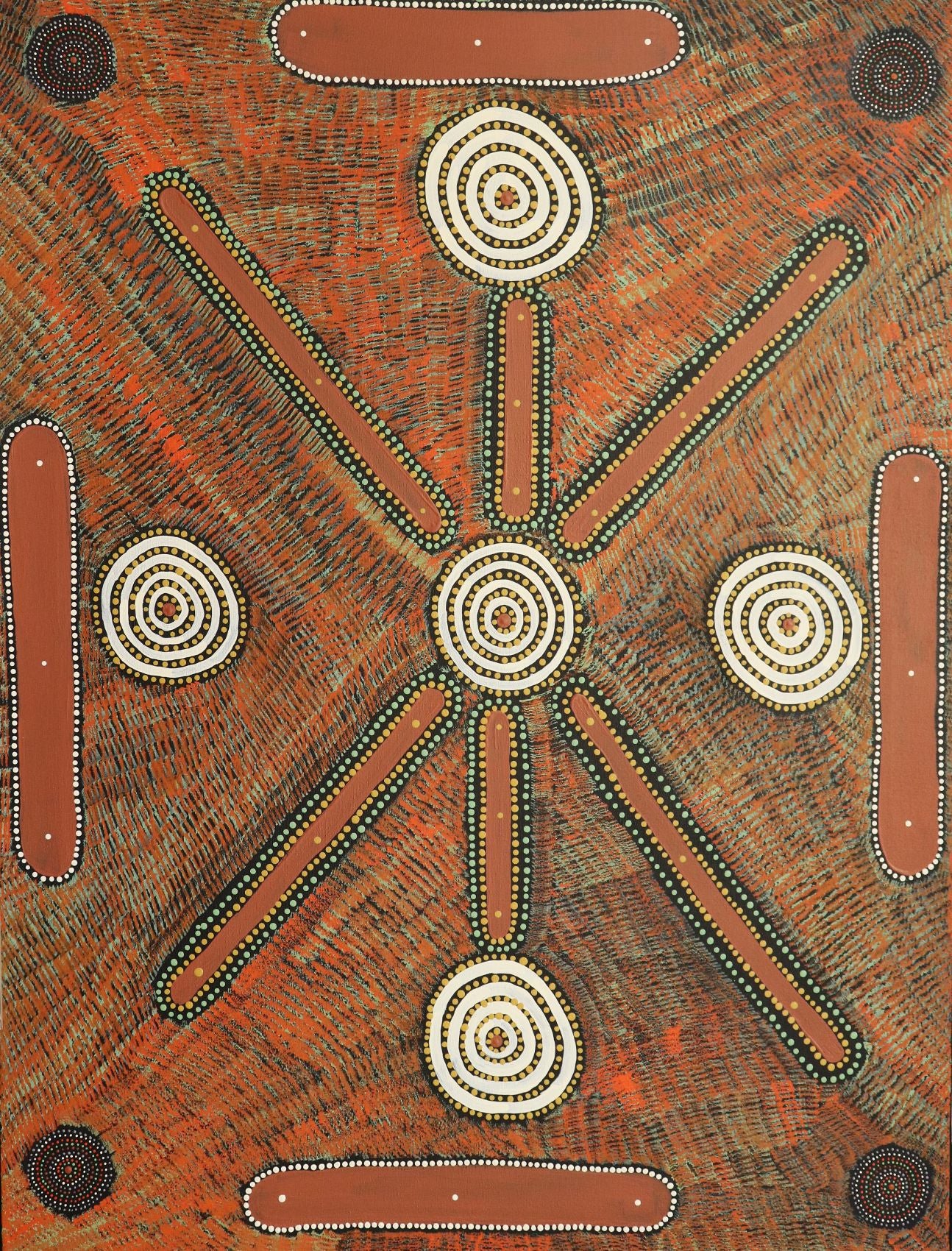 104-25 Hunting and gathering bush foods in my Grandmothers Country. 120 x 90 Acrylic on Canvas