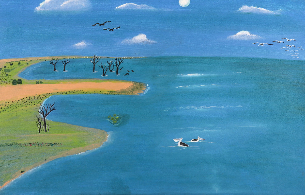 320-25 Lake Stretch - Hunting and Gathering Place. 70 x 45 cm acrylic on canvas