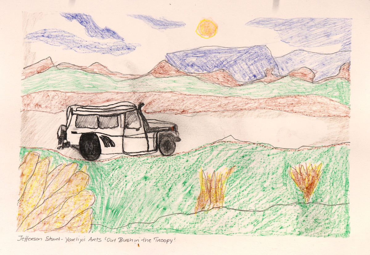 456-26 Out Bush in the Troopy. 30 x 42cm Pencil/Pen on Archival Paper