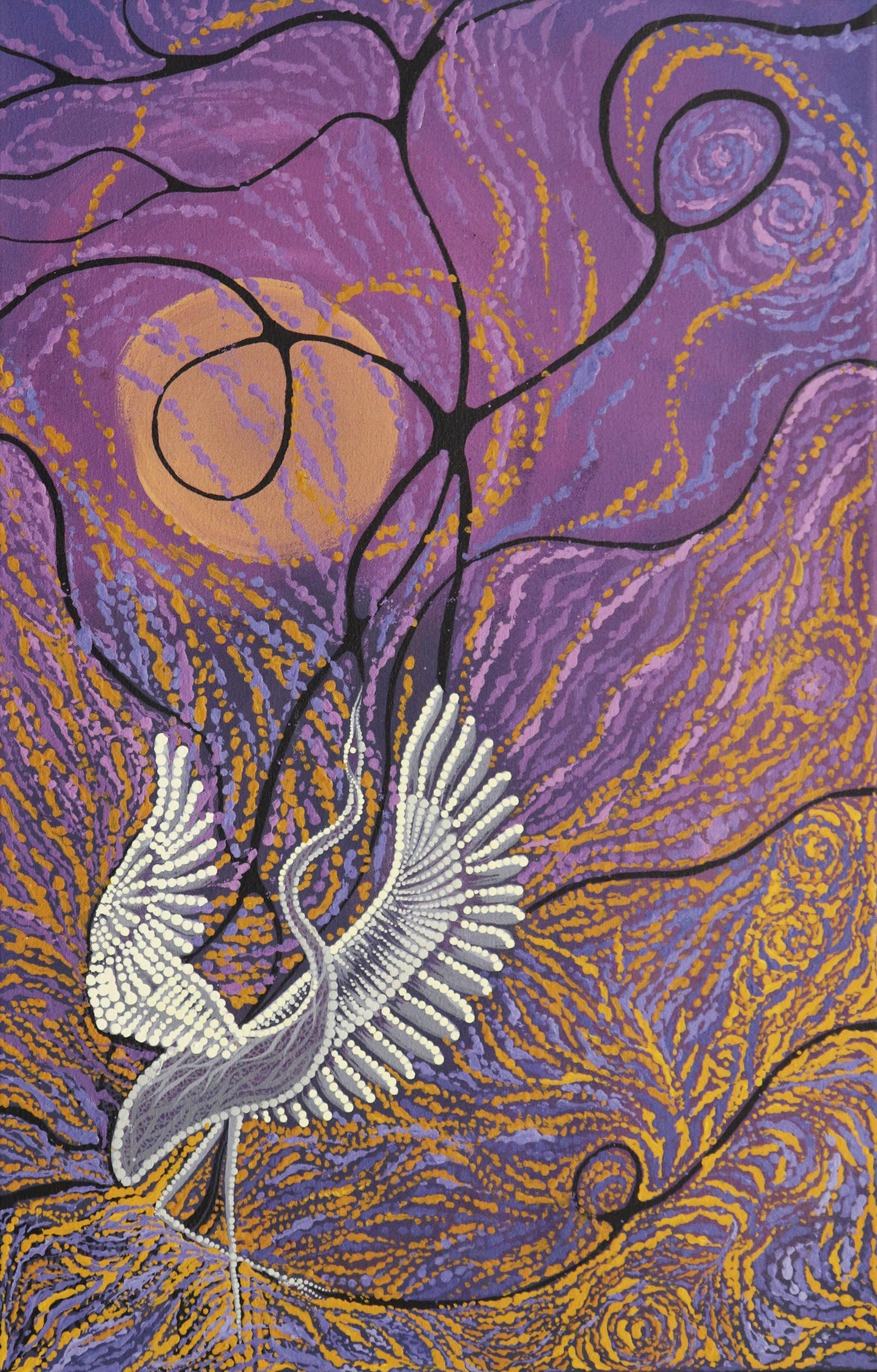 298-25 Dancing Brolga Story. 45cm x 70cm. Acrylic on canvas