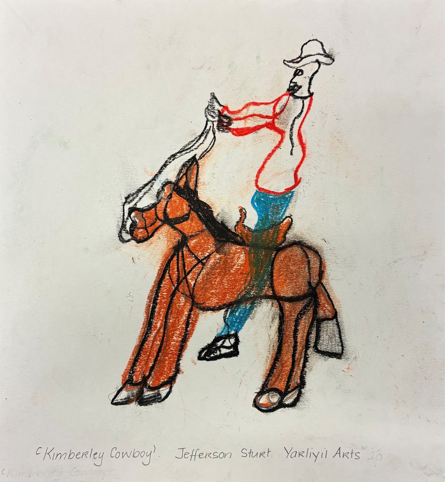 148-26 Kimberley Cowboy. 28.5x27cm pastel and charcoal on paper