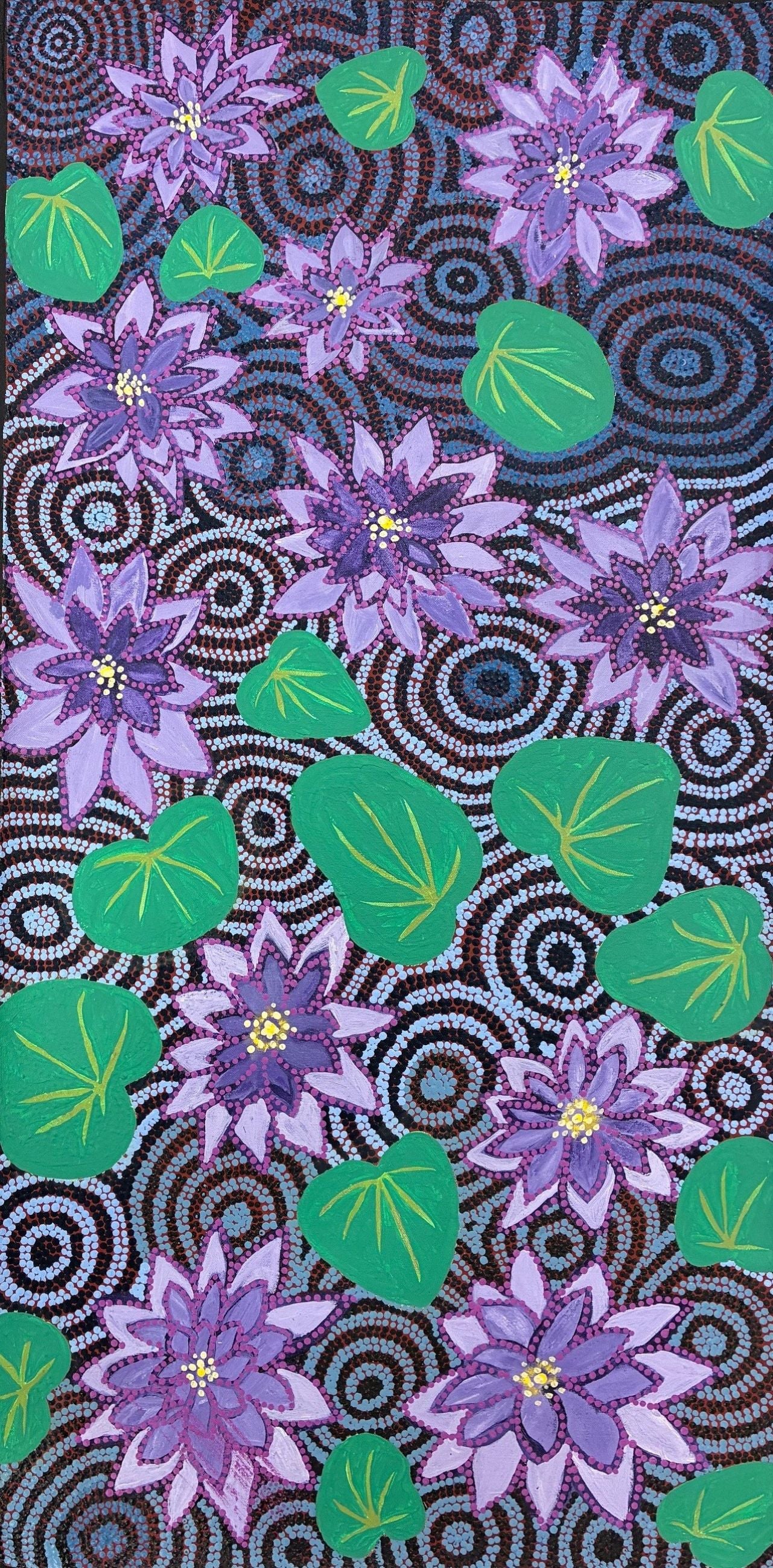 123-21 Water Lilies - Binyani. 120 x 60 Acrylic on Canvas