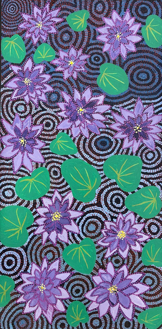 123-21 Water Lilies - Binyani. 120 x 60 Acrylic on Canvas