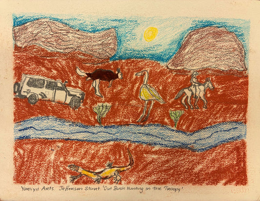 157-26 Out bush hunting with the Troopy and Horses. 28x38cm pencil/pastel on paper