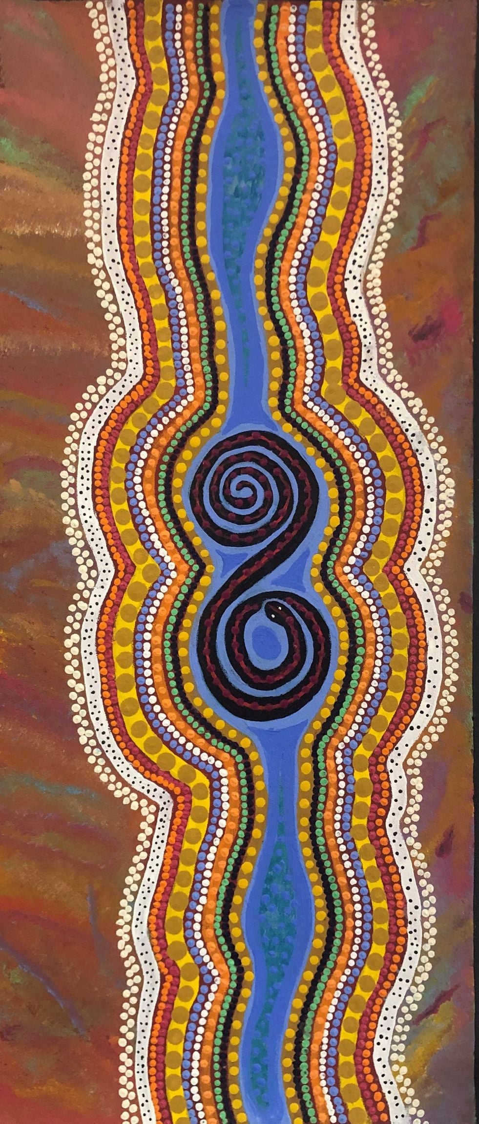 136-23 Snake Dreaming. 70 x 30 Acrylic on Canvas
