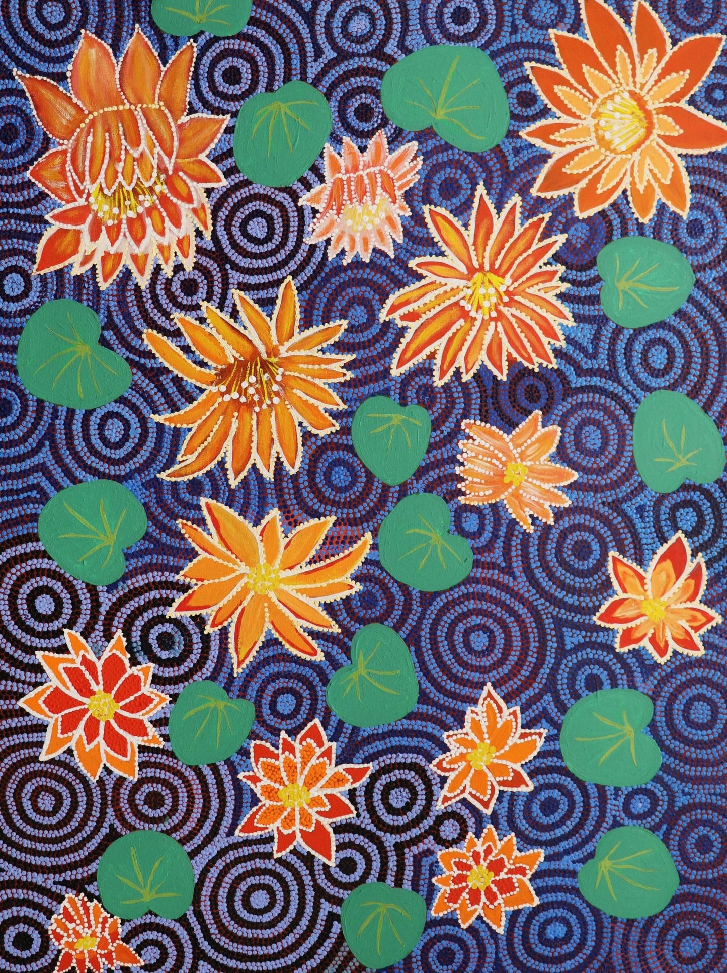 137-21 Water Lilies - Binyani. 120 x 90 Acrylic on Canvas