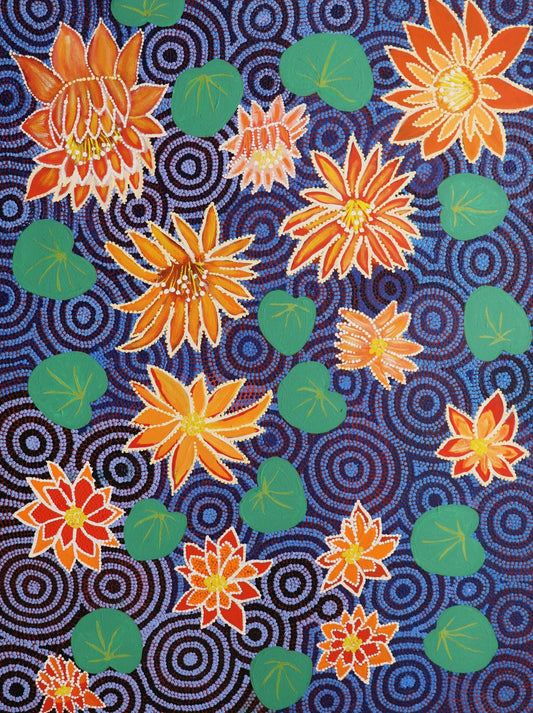 137-21 Water Lilies - Binyani. 120 x 90 Acrylic on Canvas