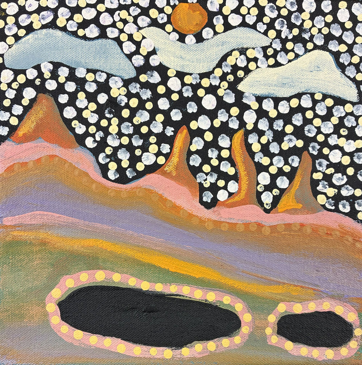 144-26 Kimberley Wet Season - Ringer Soak. 20x20cm acrylic on canvas