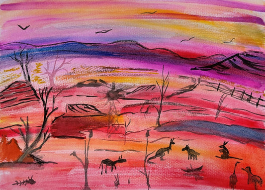154-26 Sunset at Billiluna (Kururrungku). 21x30cm watercolour on paper