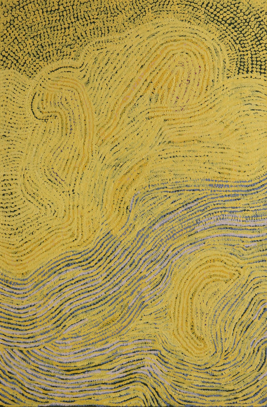 169-25 Reflections of Eucalyptus, Mulla Mulla and Wild Borage along the Tanami. 90 x 60 Acrylic on Canvas