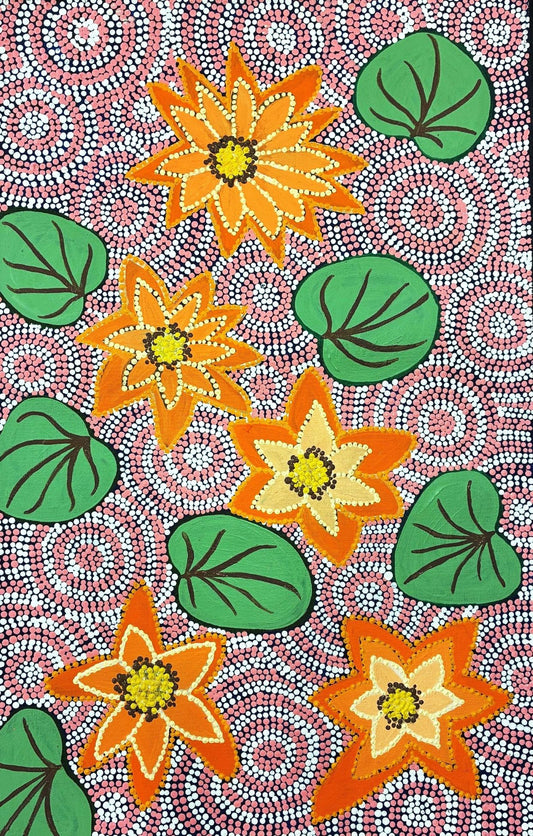 20-22 Water Lilies - Binyani. 70 x 45 Acrylic on Canvas