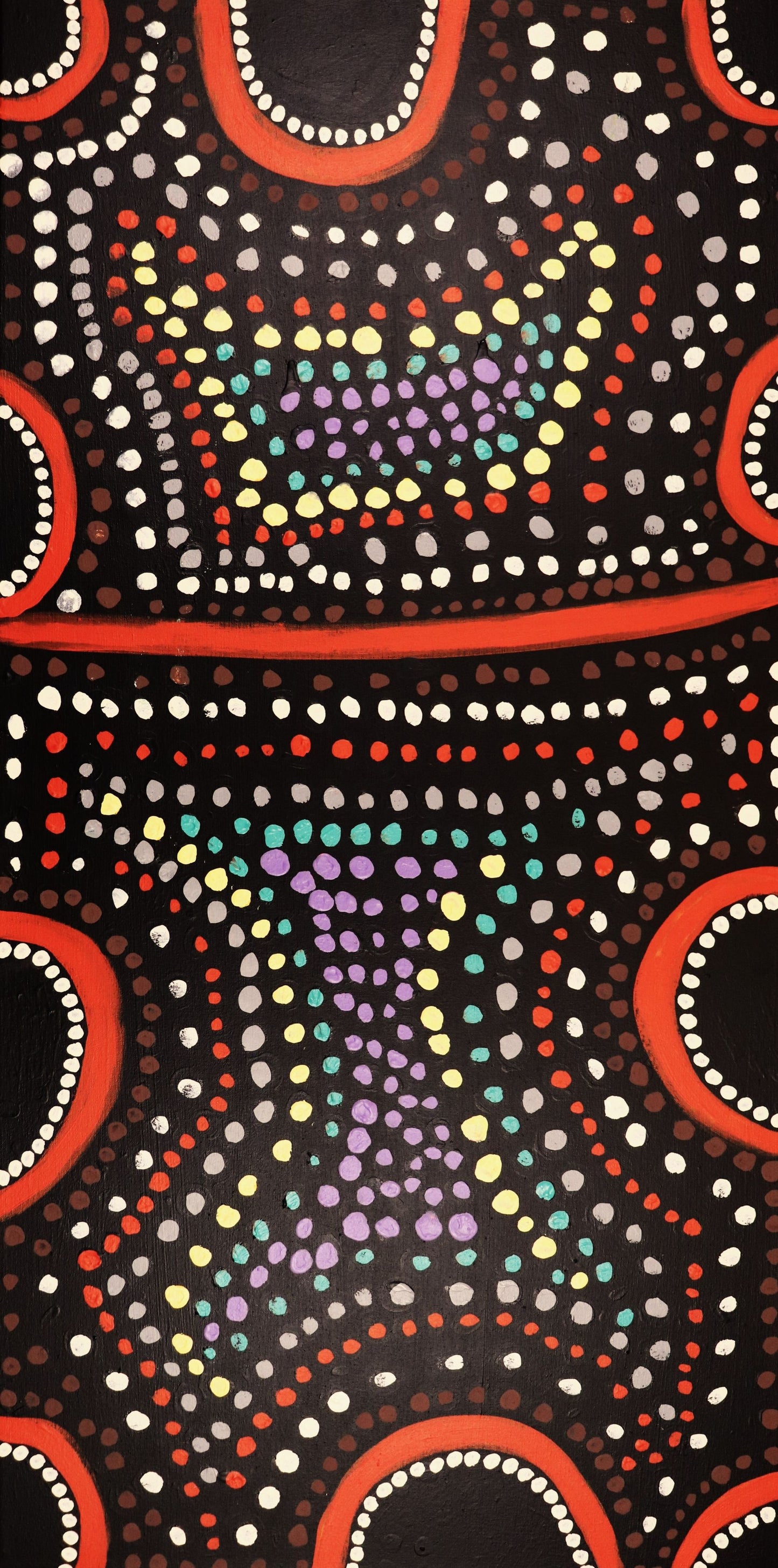 202-26 Marks and Patterns of Ceremony and Story Telling. 120x60cm acrylic on canvas
