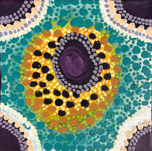 319-25 Marks and Patterns of Ceremony and Story Telling. 20 x 20 Acrylic on Canvas