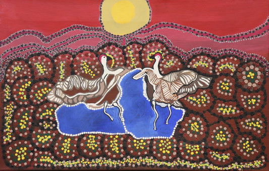 245-25 Dancing Brolga Story. 70 x 45 Acrylic on Canvas