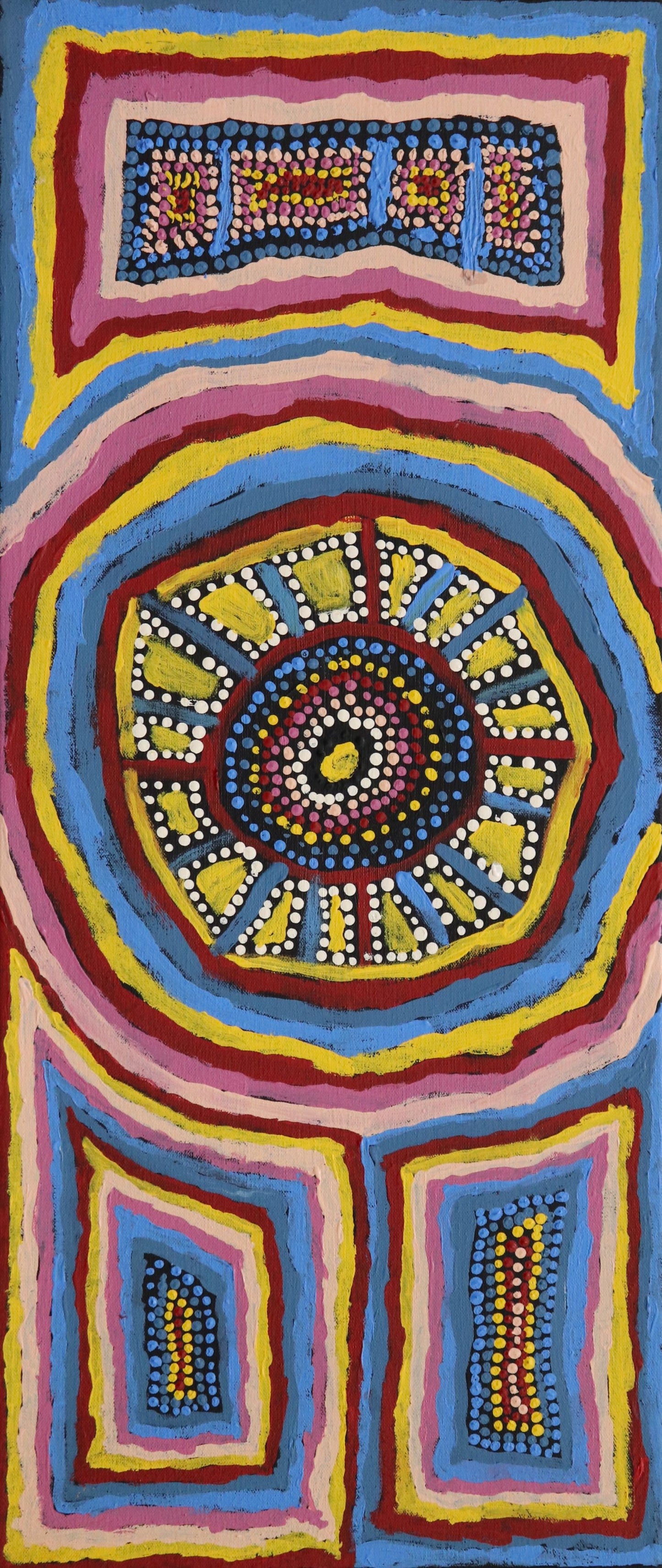 247-25 Ceremony Gathering. 70 x 30 Acrylic on Canvas