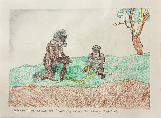 249-26 Kimberley culture men making bush tools. 28 x 38cm Pencil/Pen on Archival Paper