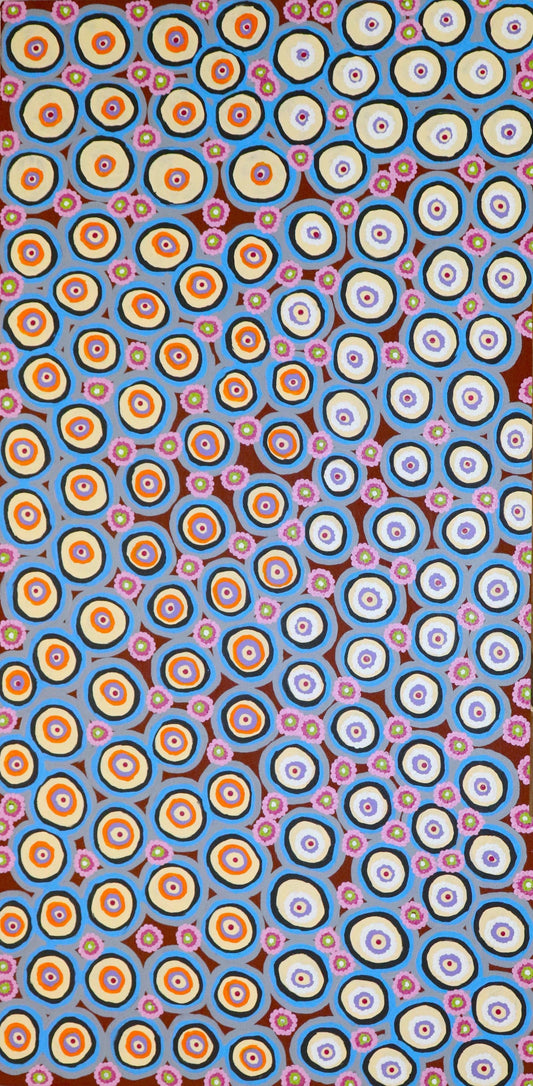 29-26 Gathering bush foods, bush medicine and wildflowers around waterholes. 120 x 60 Acrylic on Canvas