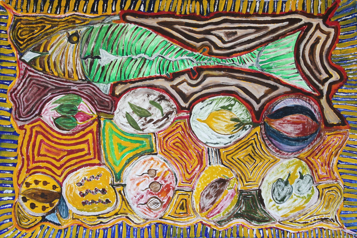 297-19 My Mother's Country - Old Flora Valley Station -  Wungu. 60x60cm acrylic on canvas