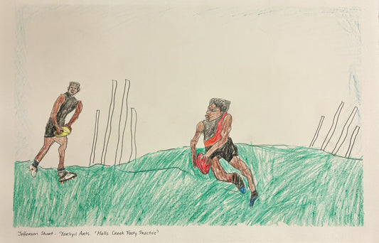 307-26 Halls Creek Footy Practice. 37 x 56cm Pencil/Pen on Archival Paper