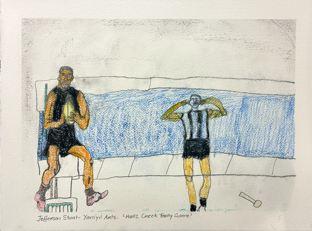 309-26 Halls Creek Footy Game. 28 x 38cm Pencil/Pen on Archival Paper
