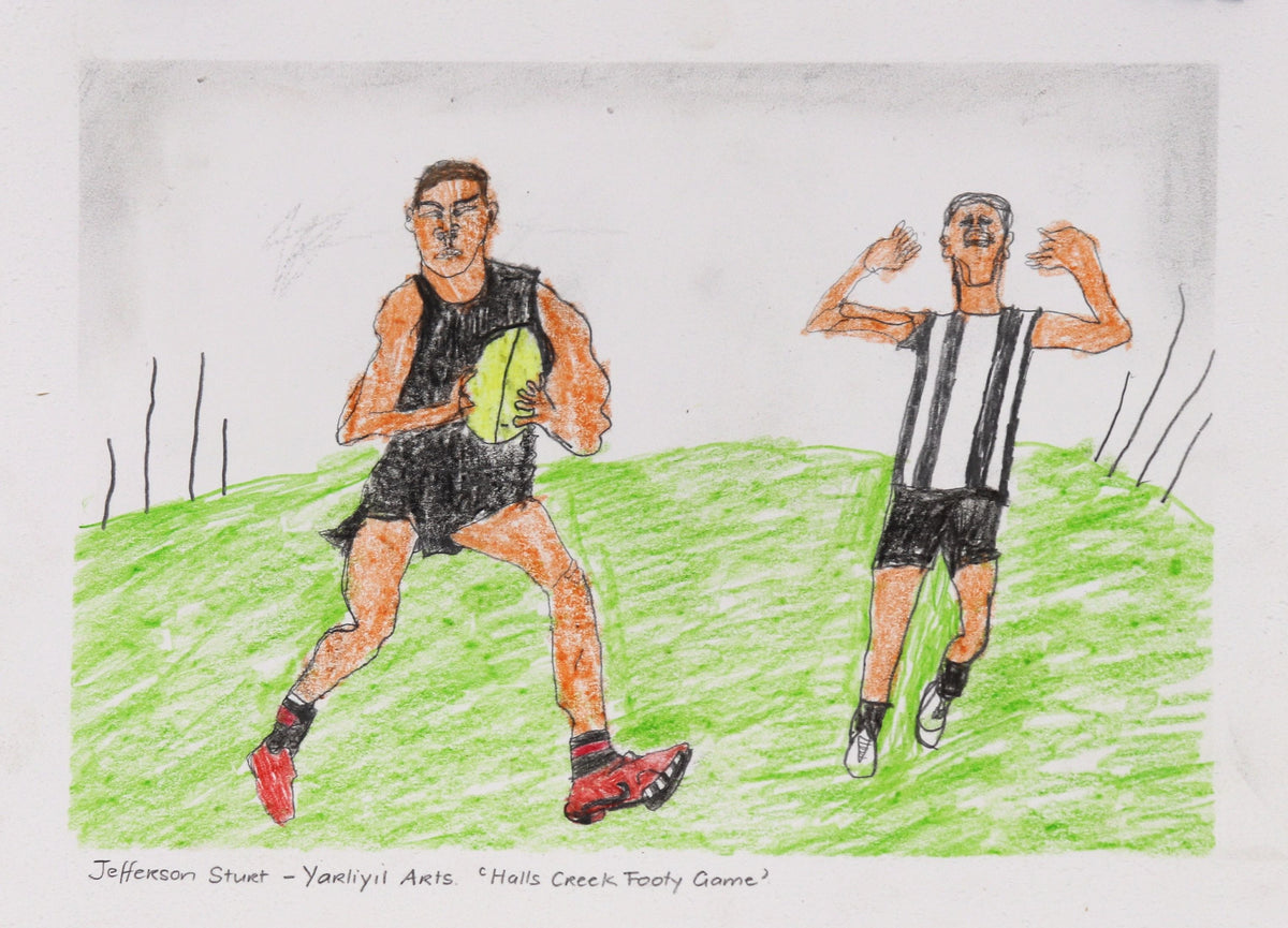 361-26 Halls Creek Footy Game. 28 x 38cm Pencil/Pen on Archival Paper