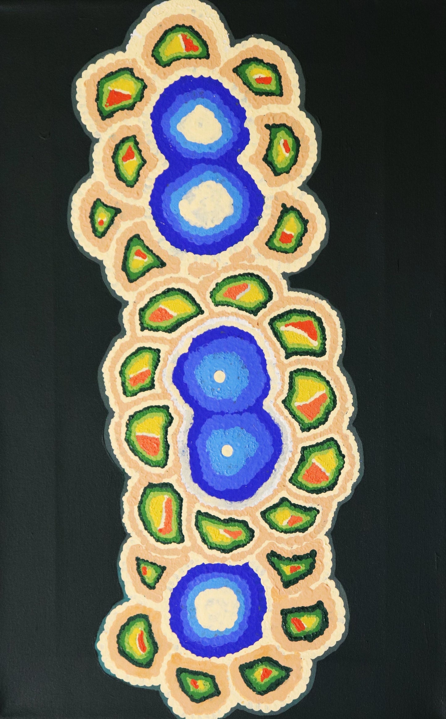 49-26 Gathering bush foods, bush medicine and wildflowers around waterholes. 70 x 45 Acrylic on Canvas