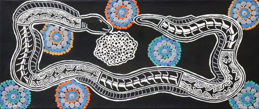 50-26 Mubaray - Freshwater Eel Totem. 70 x 30 Acrylic on Canvas