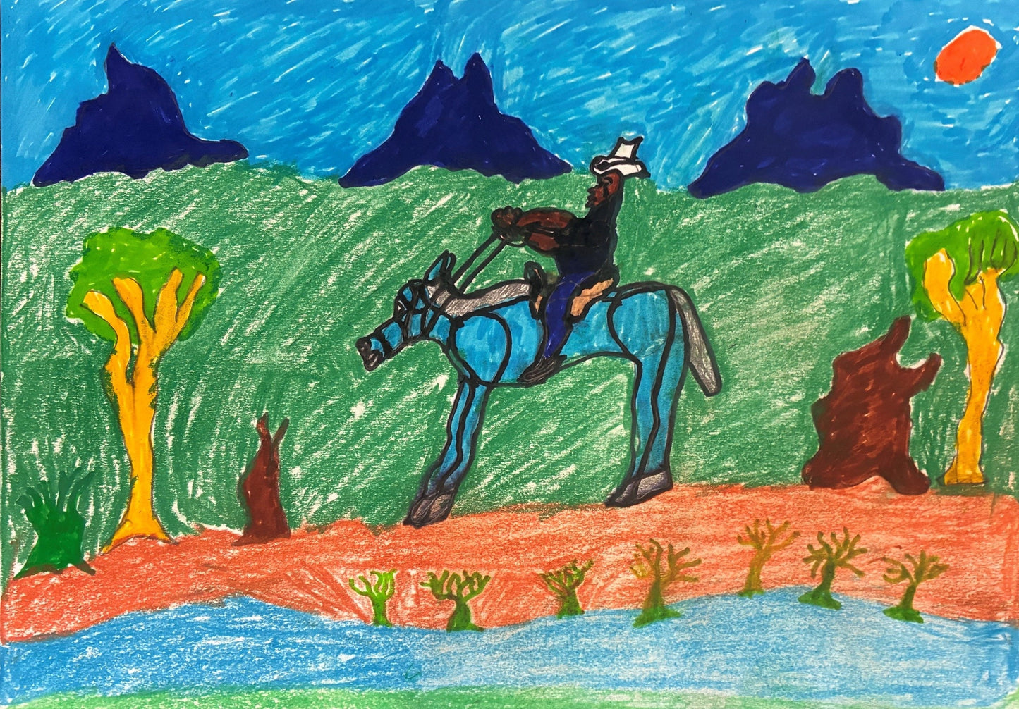 151-26 Kimberley Cowboy. 30x42cm pen/pencil/pastel on paper
