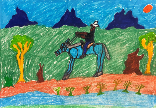 151-26 Kimberley Cowboy. 30x42cm pen/pencil/pastel on paper