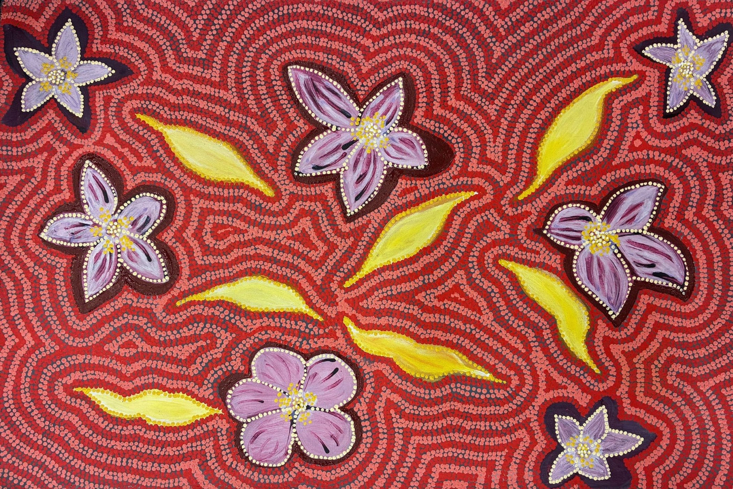 60-20 Karnti -Bush Potatoes - tubers and flowers. 90 x 60 Acrylic on Canvas
