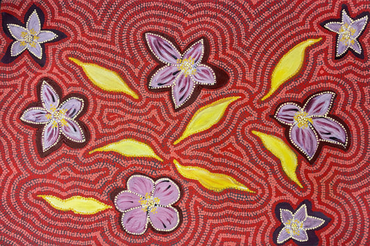 60-20 Karnti -Bush Potatoes - tubers and flowers. 90 x 60 Acrylic on Canvas