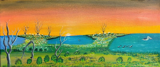 67-26 Lake Stretch - Hunting and Gathering Place. 70 x 30 cm acrylic on canvas