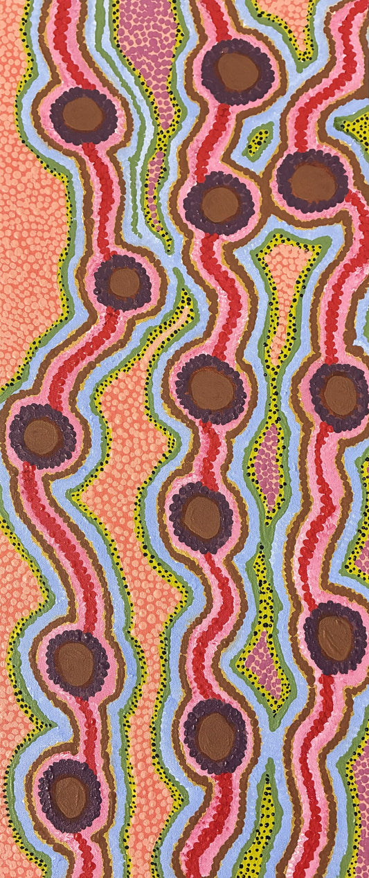 6-26 Kapi - Water Holes (Kukatja). 70 x 30 Acrylic on Canvas