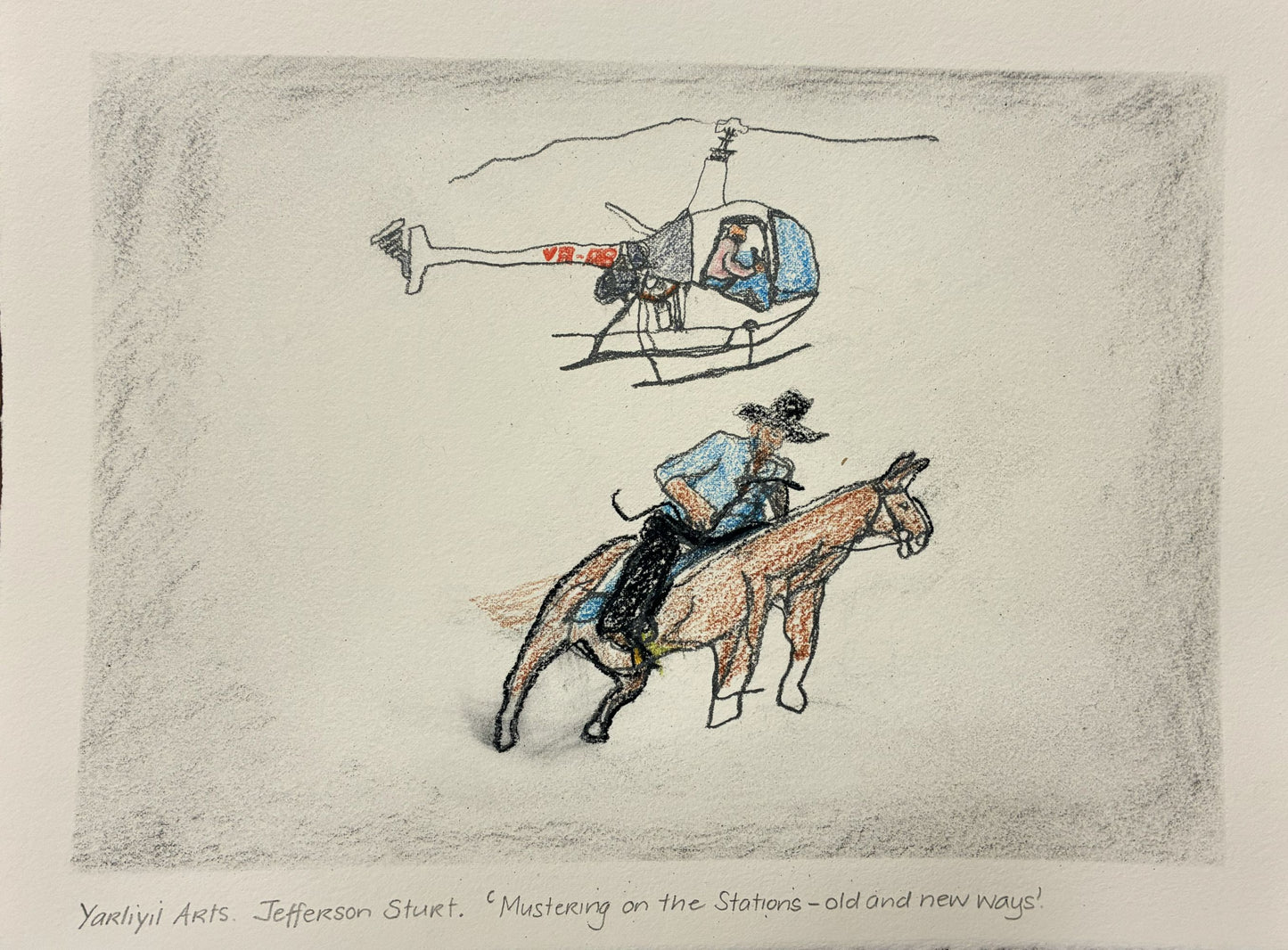 184-26 Mustering on the Stations - old and new ways. 28x38cm pencil on paper