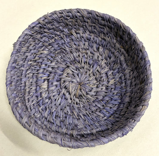 315-26 Hand Woven Basket. 18cm diameter, natural fibres and dyes.