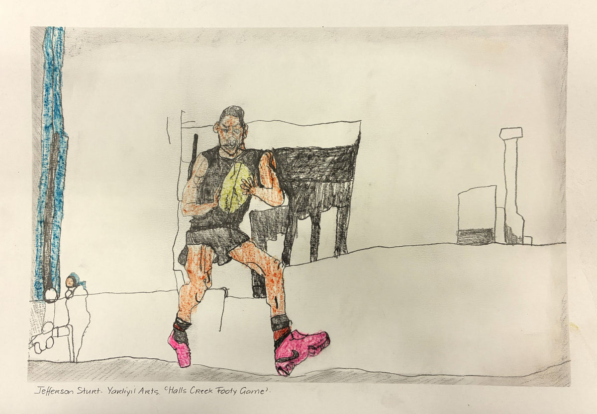 401-26 Halls Creek Footy Game. 30 x 42cm Pencil/Pen on Archival Paper