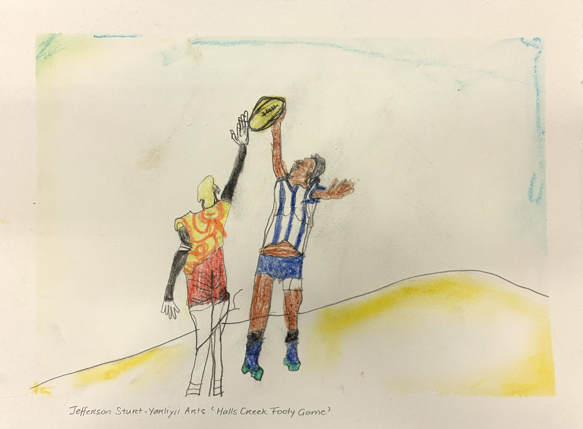 403-26 Halls Creek Footy Game. 28 x 38cm Pencil/Pen on Archival Paper