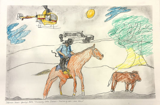 405-26 Mustering on the Stations - old and new ways. 38 x 55cm Pencil/Pen on Archival Paper